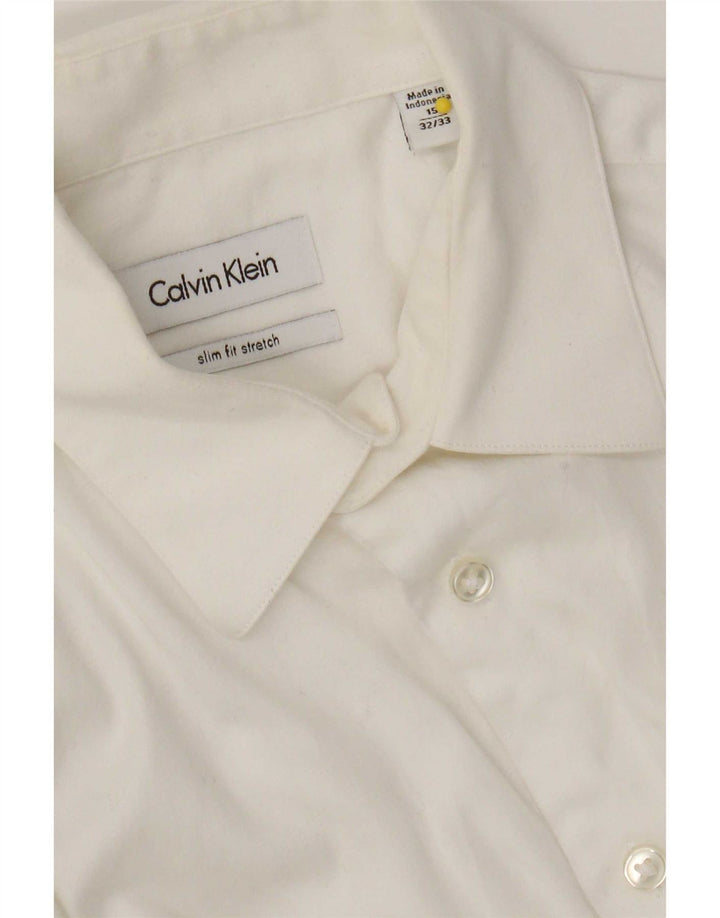 Camicia slim fit da uomo Calvin Klein taglia 15 cotone bianco medio