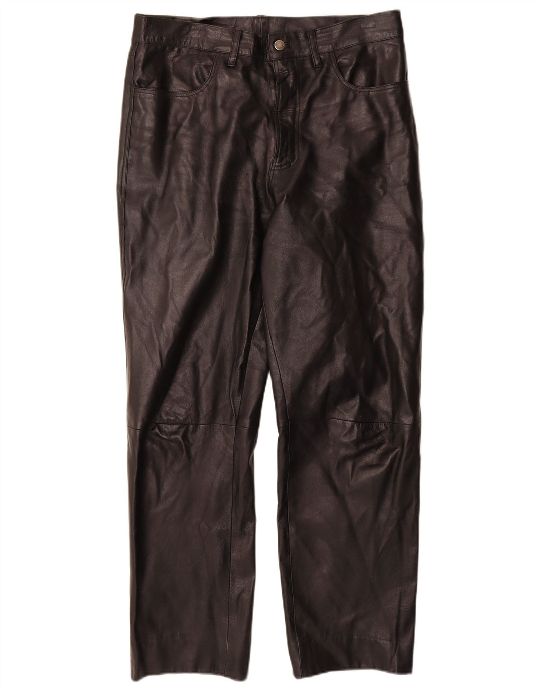 Pantaloni dritti in pelle da uomo VINTAGE IT 50 Large W32 L30 Pelle nera