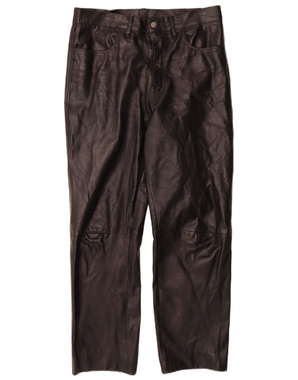 Pantaloni dritti in pelle da uomo VINTAGE IT 50 Large W32 L30 Pelle nera