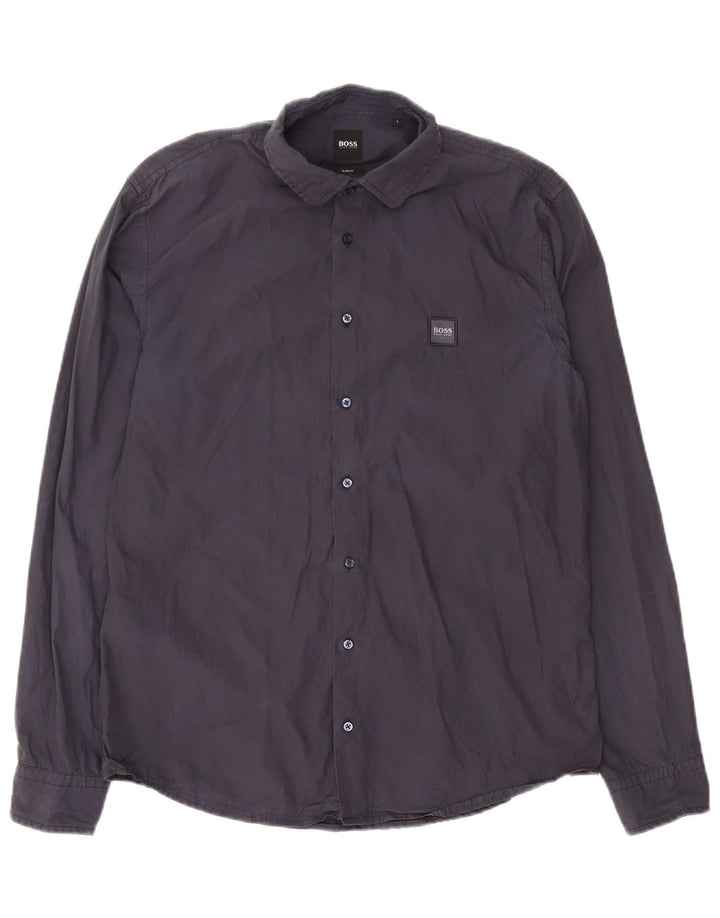 Camicia slim fit da uomo Hugo Boss grande in cotone blu navy