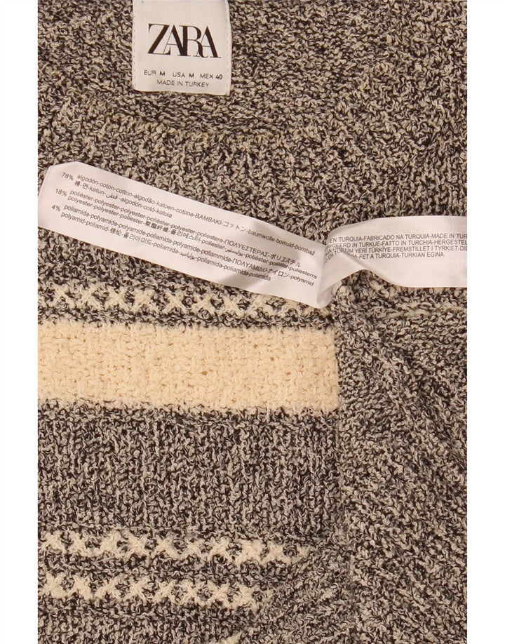Maglione maglione girocollo da uomo Zara in cotone a righe grigio medio