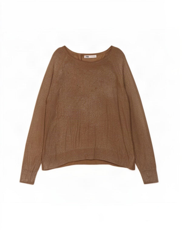 Maglione oversize con scollo a barca da donna Zara UK 16 Large in viscosa marrone