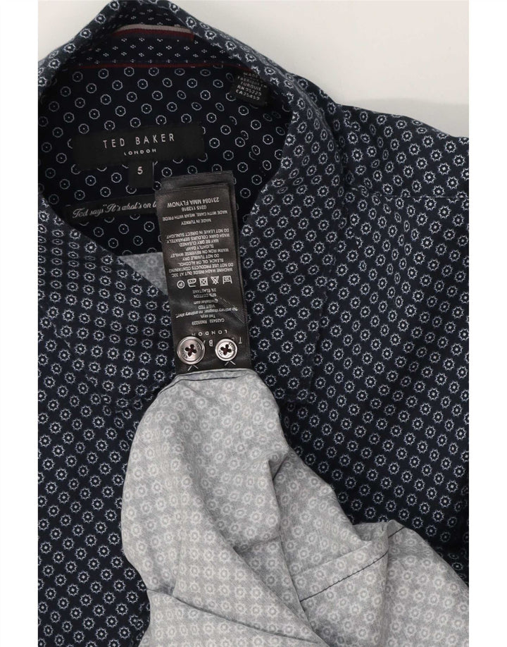 Camicia da uomo Ted Baker taglia 5 XL cotone geometrico blu navy
