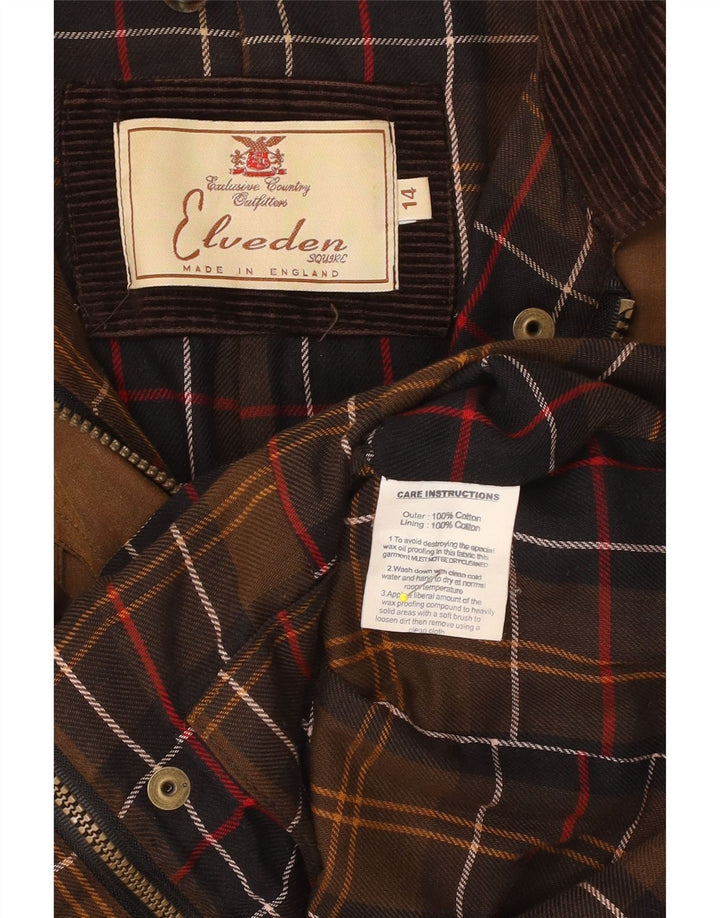 Giacca in cotone cerato da donna VINTAGE UK 14 grande cotone marrone