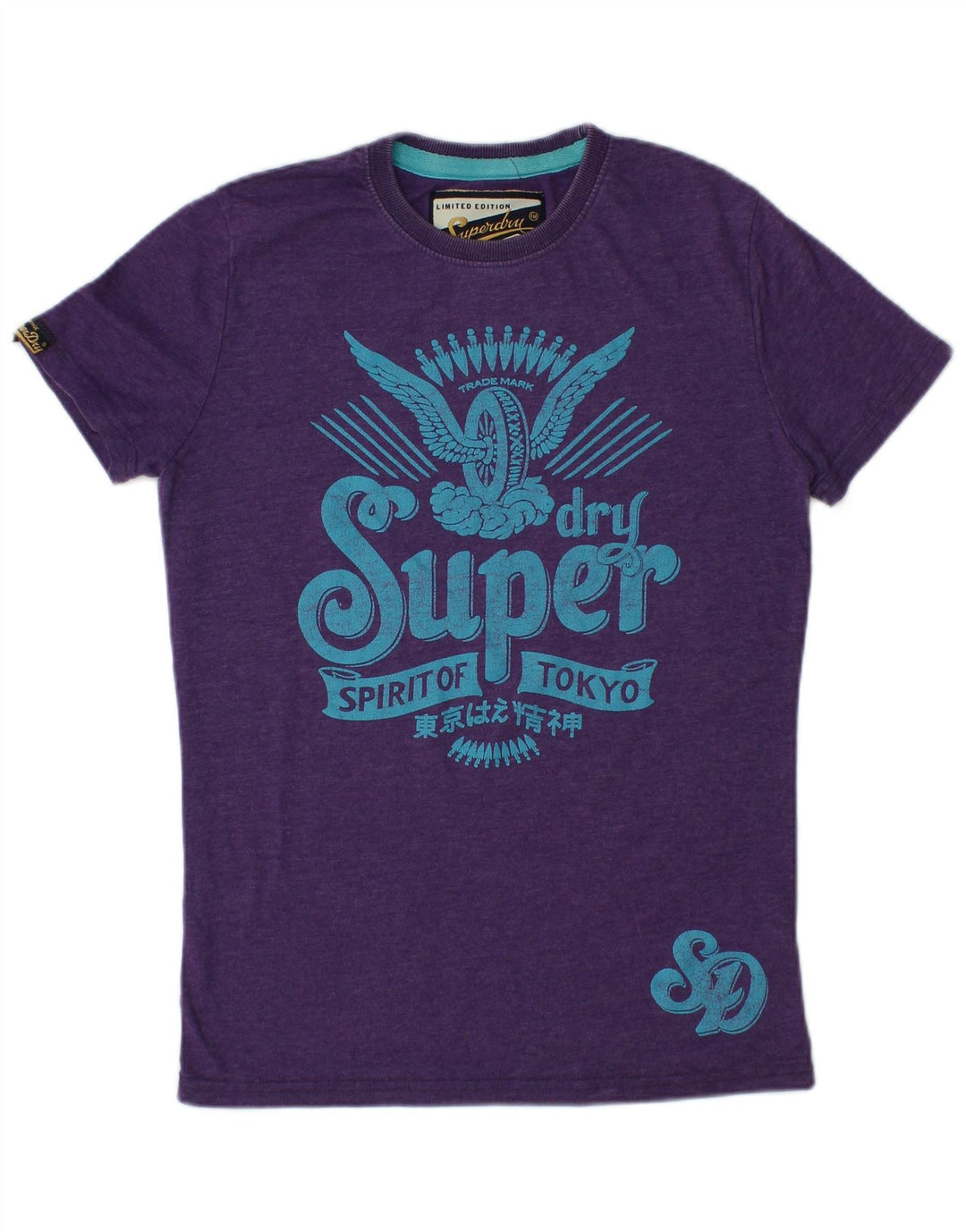 T-shirt grafica da donna SUPERDRY Top UK 12 cotone viola medio
