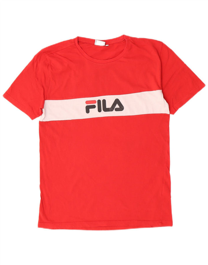 T-shirt grafica da uomo Fila Top in cotone color block rosso medio