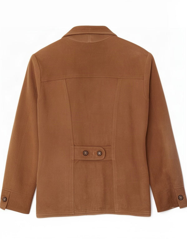 Vintage Womens Suede 1 Button Blazer Jacket IT 40 Large Brown Leather