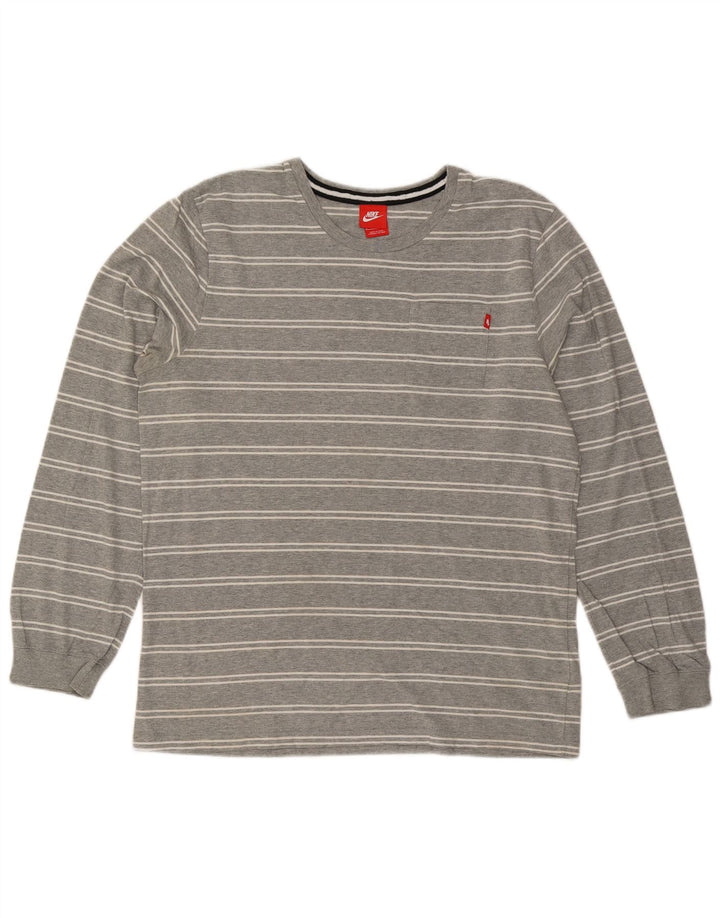 Top Nike da uomo a maniche lunghe XL in cotone a righe grigie