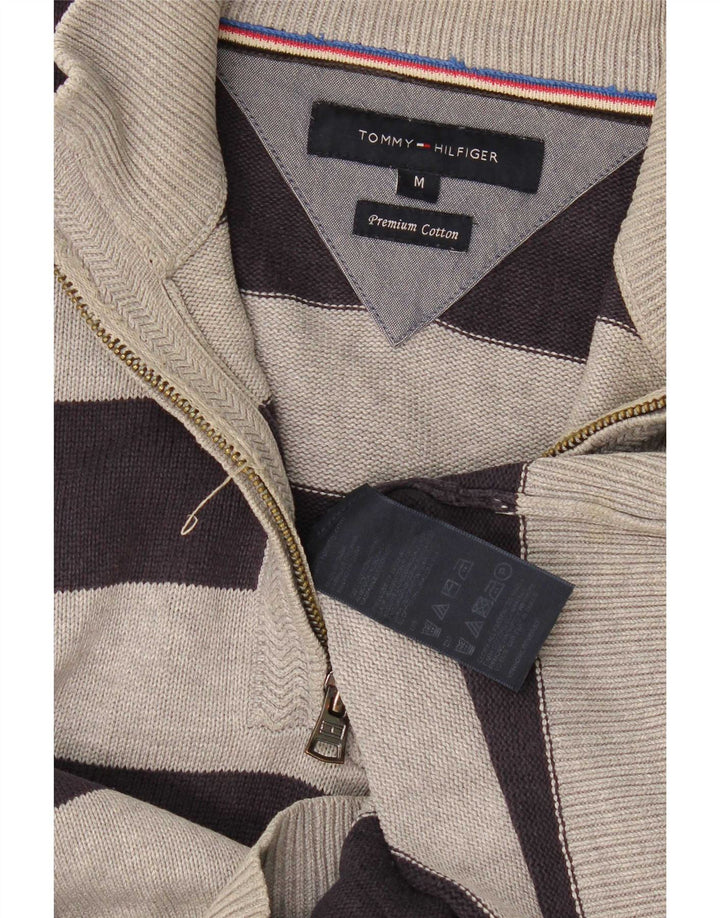 Tommy Hilfiger Maglione da uomo con zip e collo in cotone a righe grigio medio