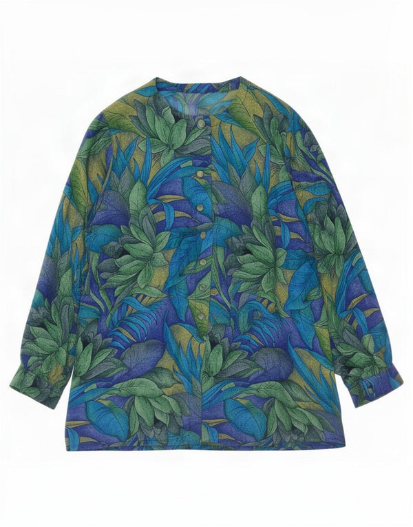 Camicetta camicia vintage da donna UK 16 grande floreale blu