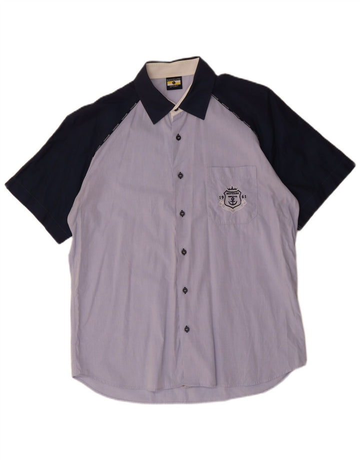 NAVIGARE Mens Short Sleeve Shirt Large Blue Colourblock