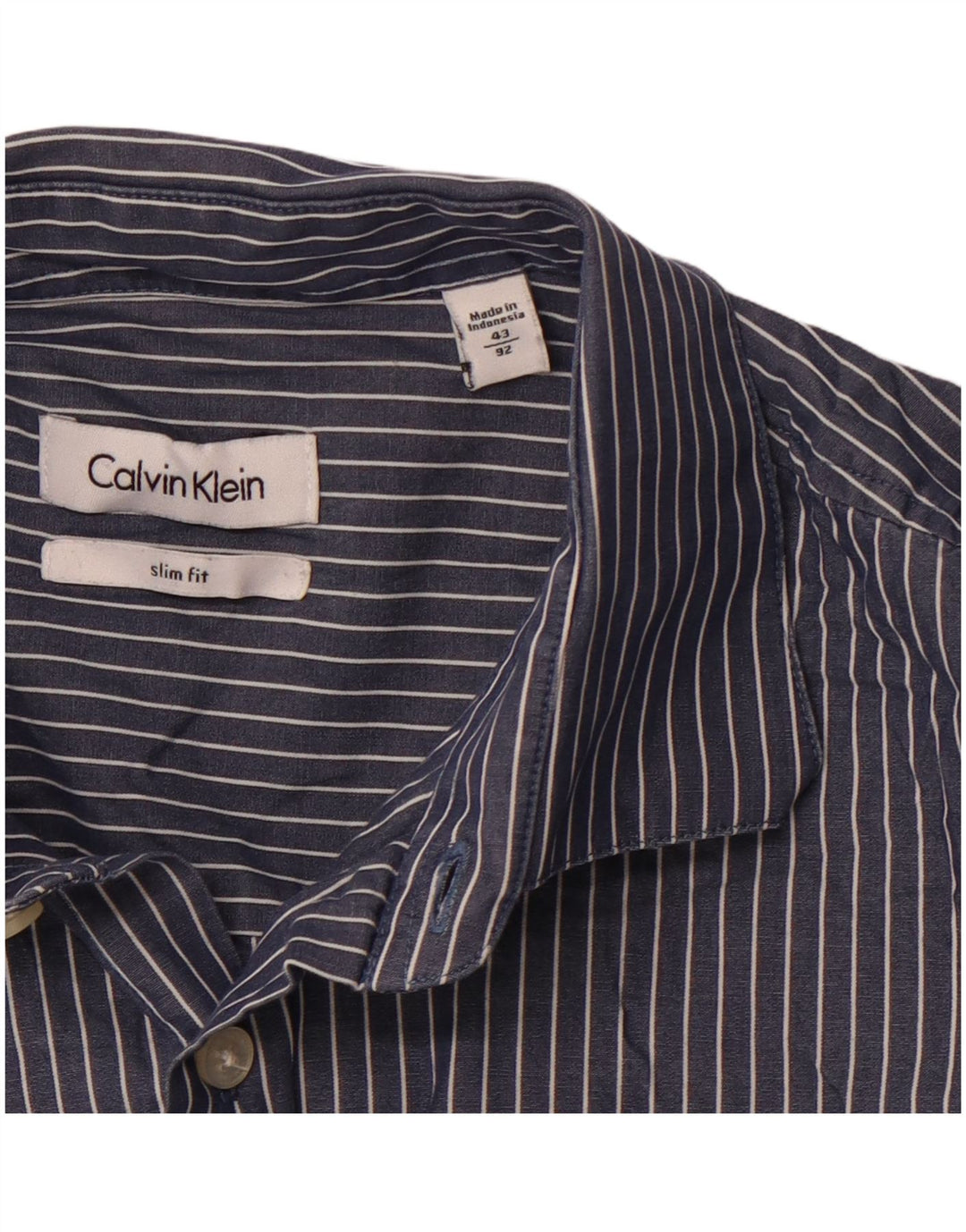 CALVIN KLEIN Camicia slim fit da uomo taglia 43 grande gessato blu navy