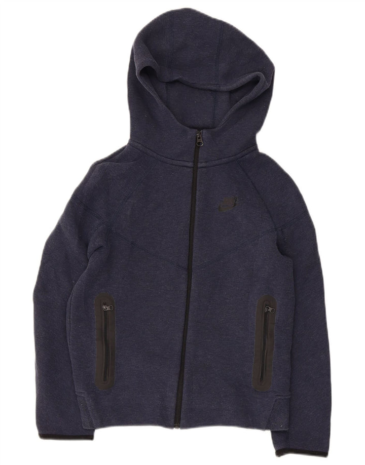 NIKE Boys Zip Hoodie Sweater 10-11 Years Medium  Navy Blue Cotton