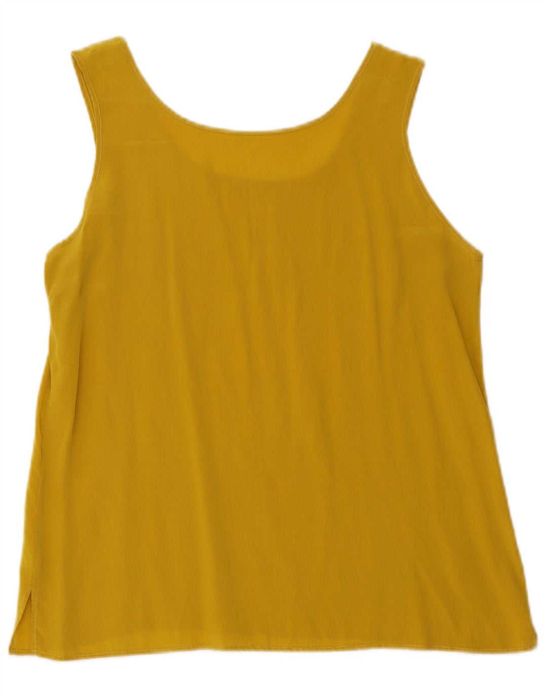 Top camicetta senza maniche vintage da donna UK 8 piccola seta gialla
