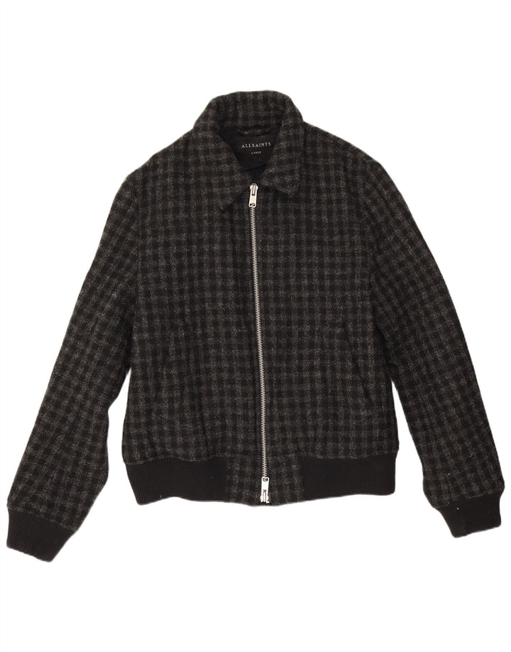 Giubbotto bomber da uomo All Saints UK 40 lana a quadri grigi grandi