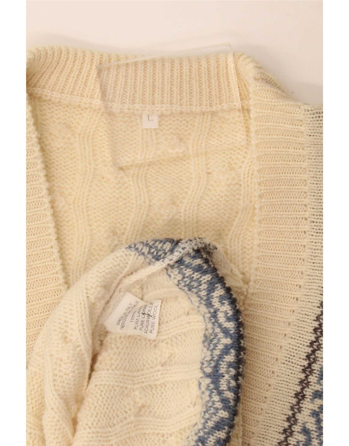 Canottiera vintage da uomo, canotta grande, lana Fair Isle, bianco sporco