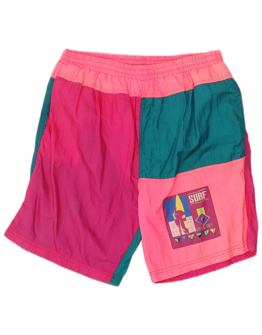 Costume da bagno vintage da uomo XL rosa color block in poliammide