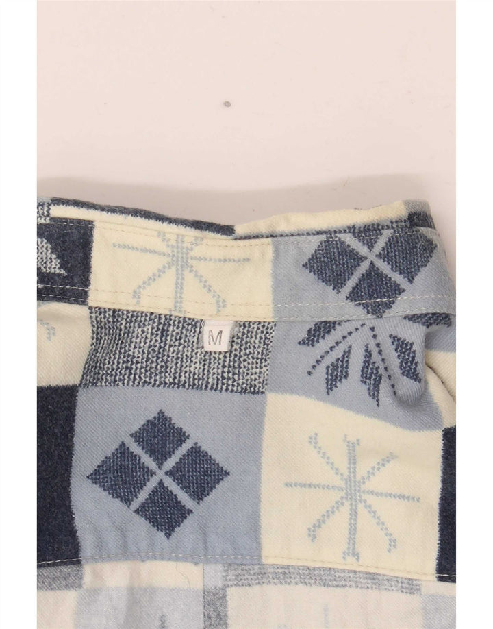 Camicia vintage da uomo in flanella Fair Isle blu navy medio