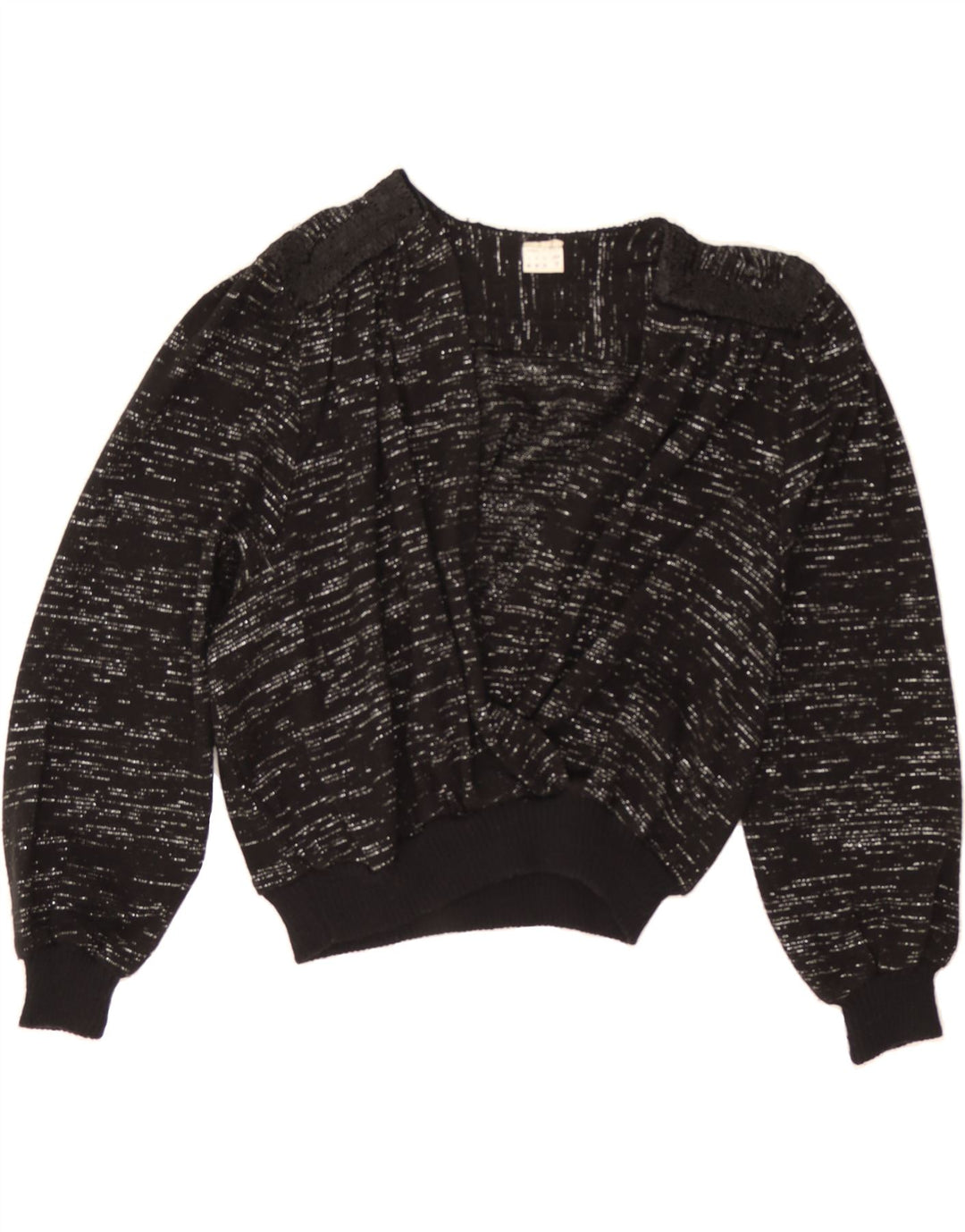 VINTAGE Womens V-Neck Jumper Sweater US 10 Large Black Flecked Vintage Vintage and Second-Hand Vintage from Messina Hembry 