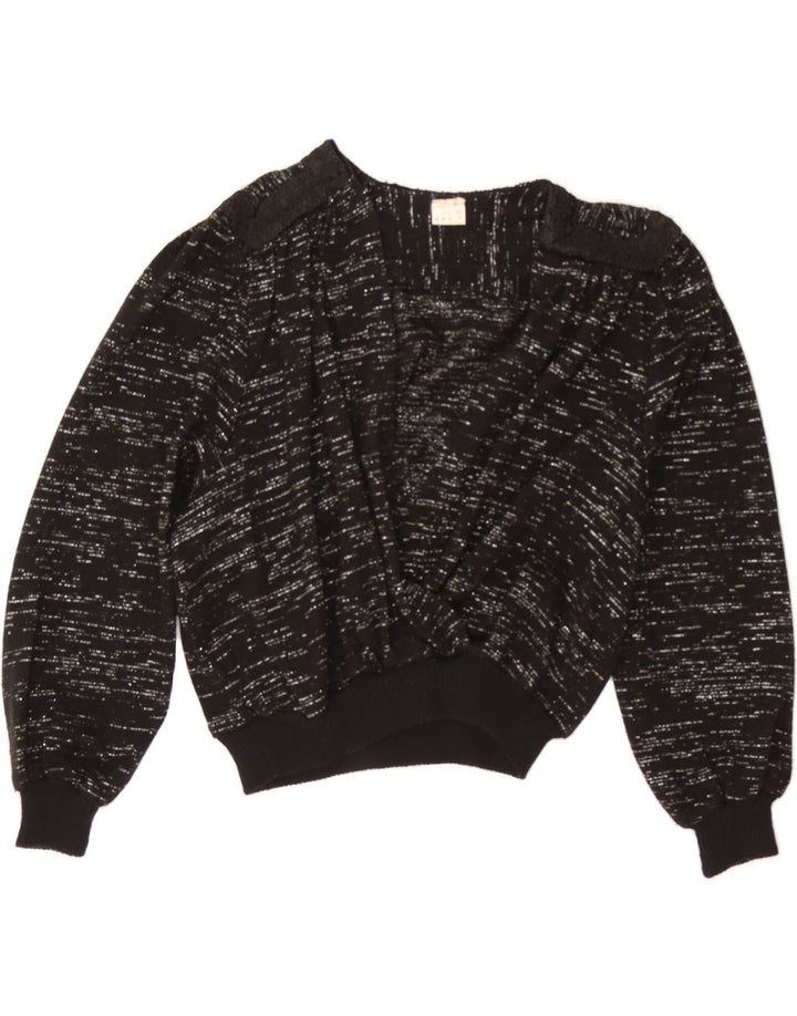 VINTAGE Womens V-Neck Jumper Sweater US 10 Large Black Flecked Vintage Vintage and Second-Hand Vintage from Messina Hembry 