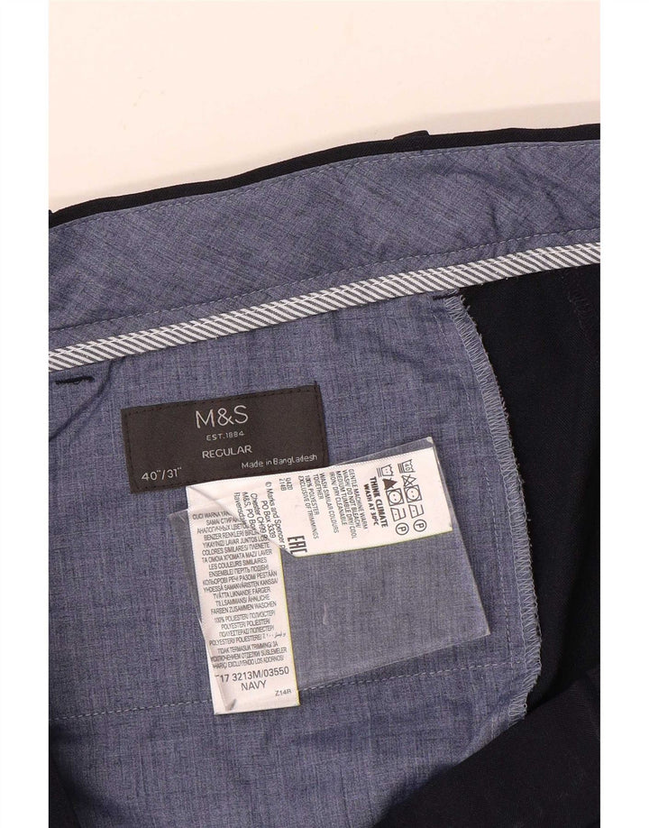 Pantaloni da abito regolari dritti Marks & Spencer da uomo W40 L31 Blu Navy
