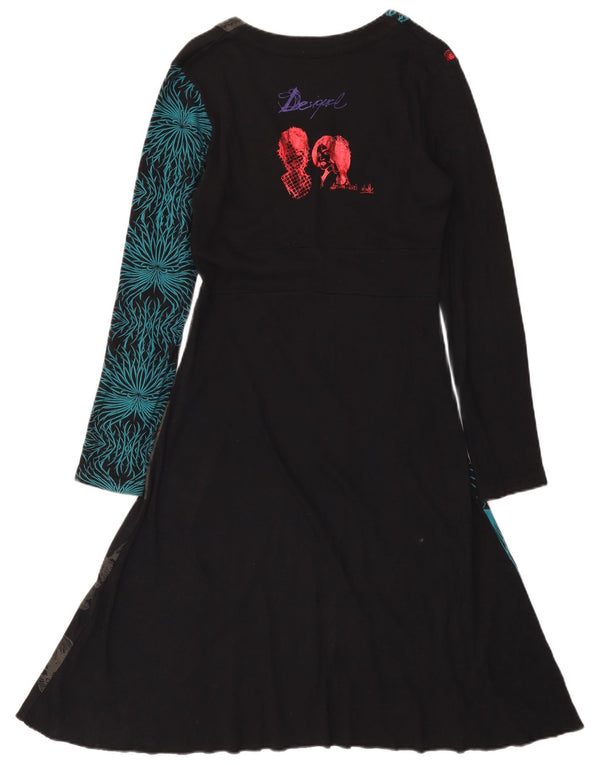 Desigual Abito da donna a maniche lunghe con grafica grafica UK 14 Grande floreale nero