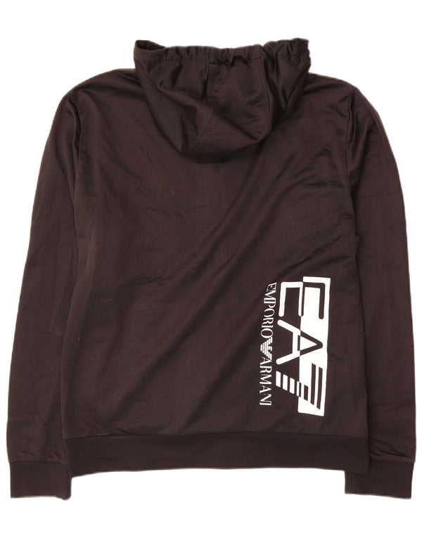 Felpa con cappuccio e zip grafica da uomo Emporio Armani in poliestere nero medio
