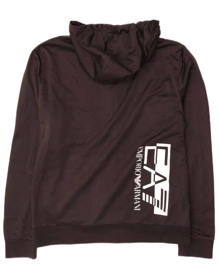 Felpa con cappuccio e zip grafica da uomo Emporio Armani in poliestere nero medio