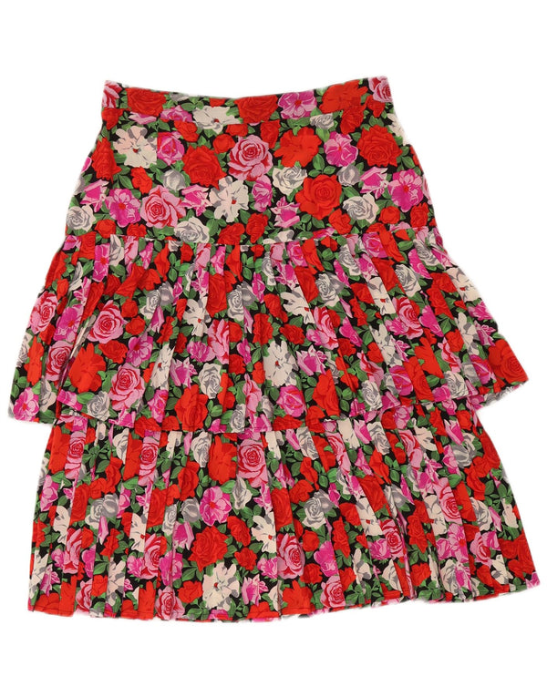 Gonna a strati pieghettata da donna vintage IT 46 grande W31 floreale multicolore