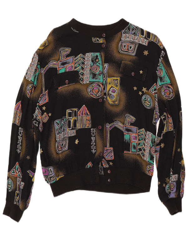 Camicetta camicia vintage da donna UK 18 XL Nera geometrica