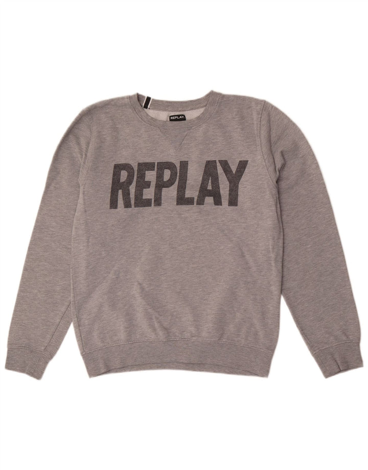 Replay Felpa con grafica da uomo Maglione in cotone chiazzato grigio medio