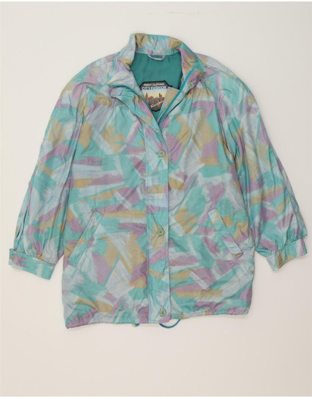 VINTAGE Womens Abstract Windbreaker Coat UK 16 Large  Blue Polyester Vintage Vintage and Second-Hand Vintage from Messina Hembry 