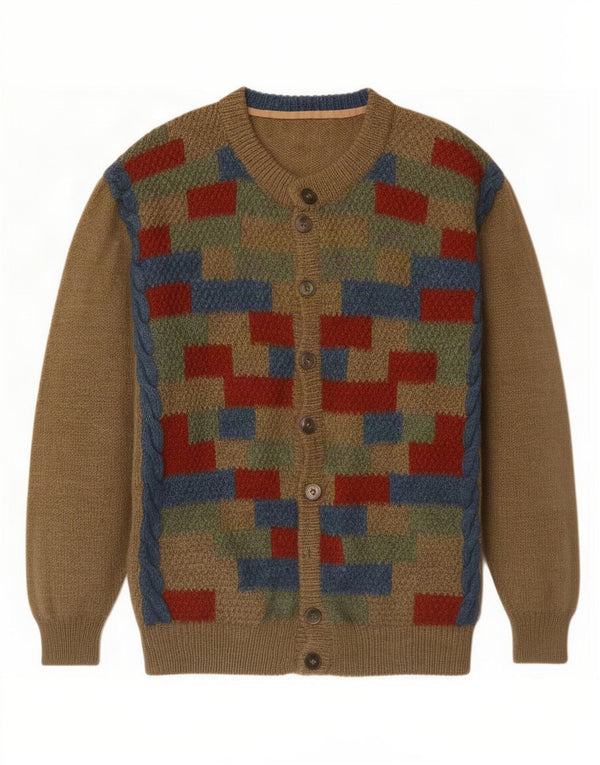 Maglione cardigan da uomo vintage XL marrone geometrico