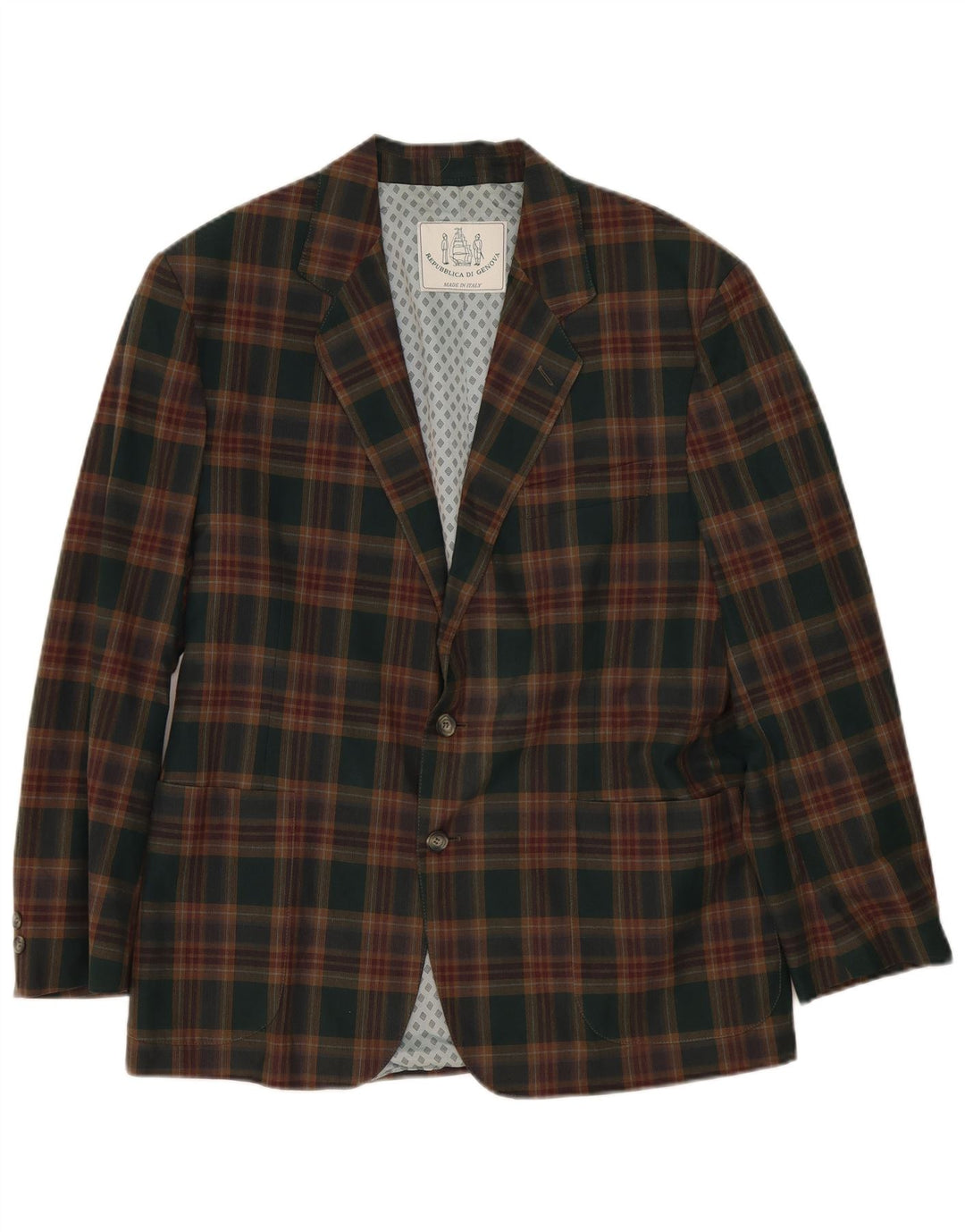 Giacca blazer vintage da uomo a 2 bottoni UK 40 grande motivo a quadri verdi
