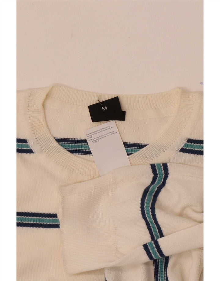 Hugo Boss Maglione girocollo da uomo in cotone a righe bianche medie