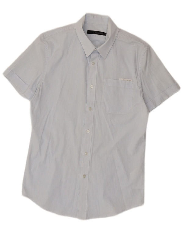 Camicia a maniche corte grafica da uomo Calvin Klein Jeans piccola gessata blu