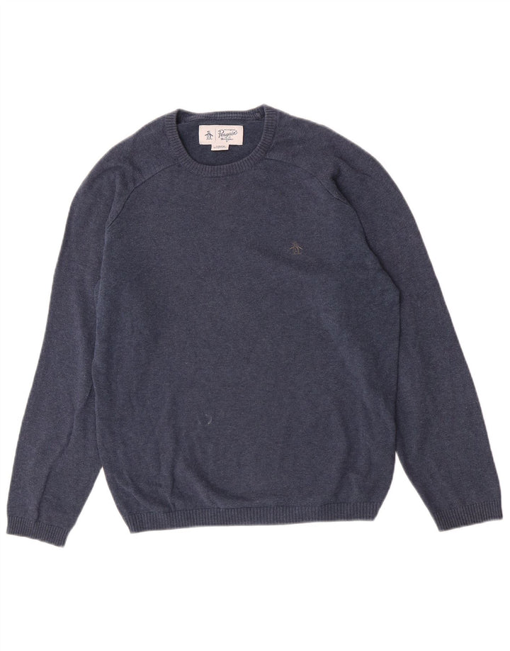 Maglione da uomo girocollo Penguin piccolo in cotone blu