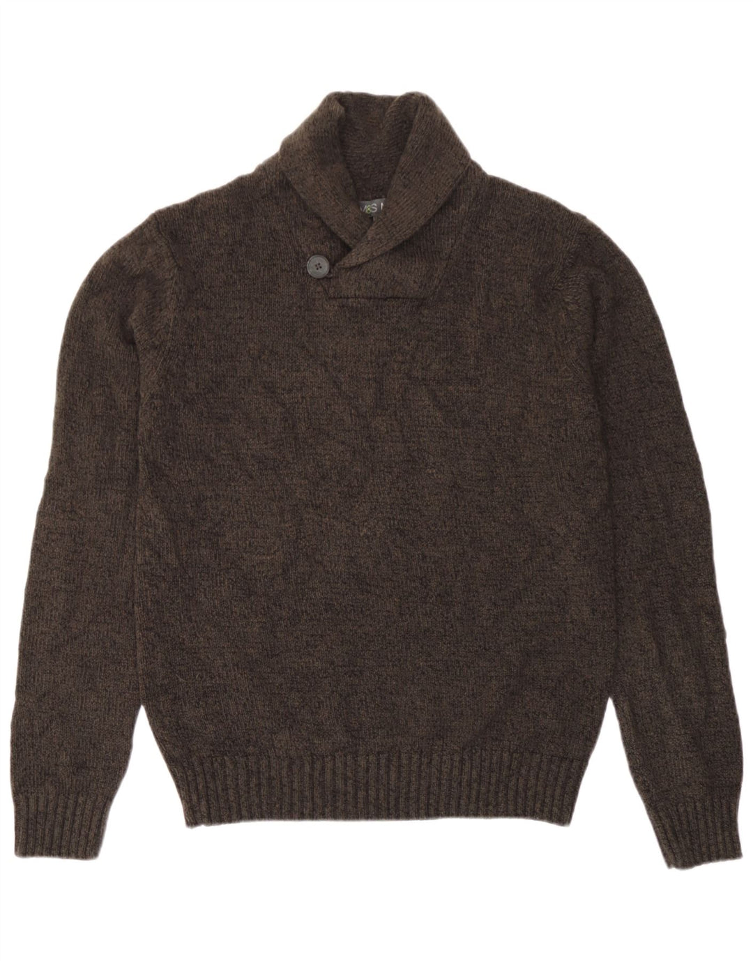 Maglione da uomo Marks & Spencer con collo a scialle piccolo acrilico screziato marrone