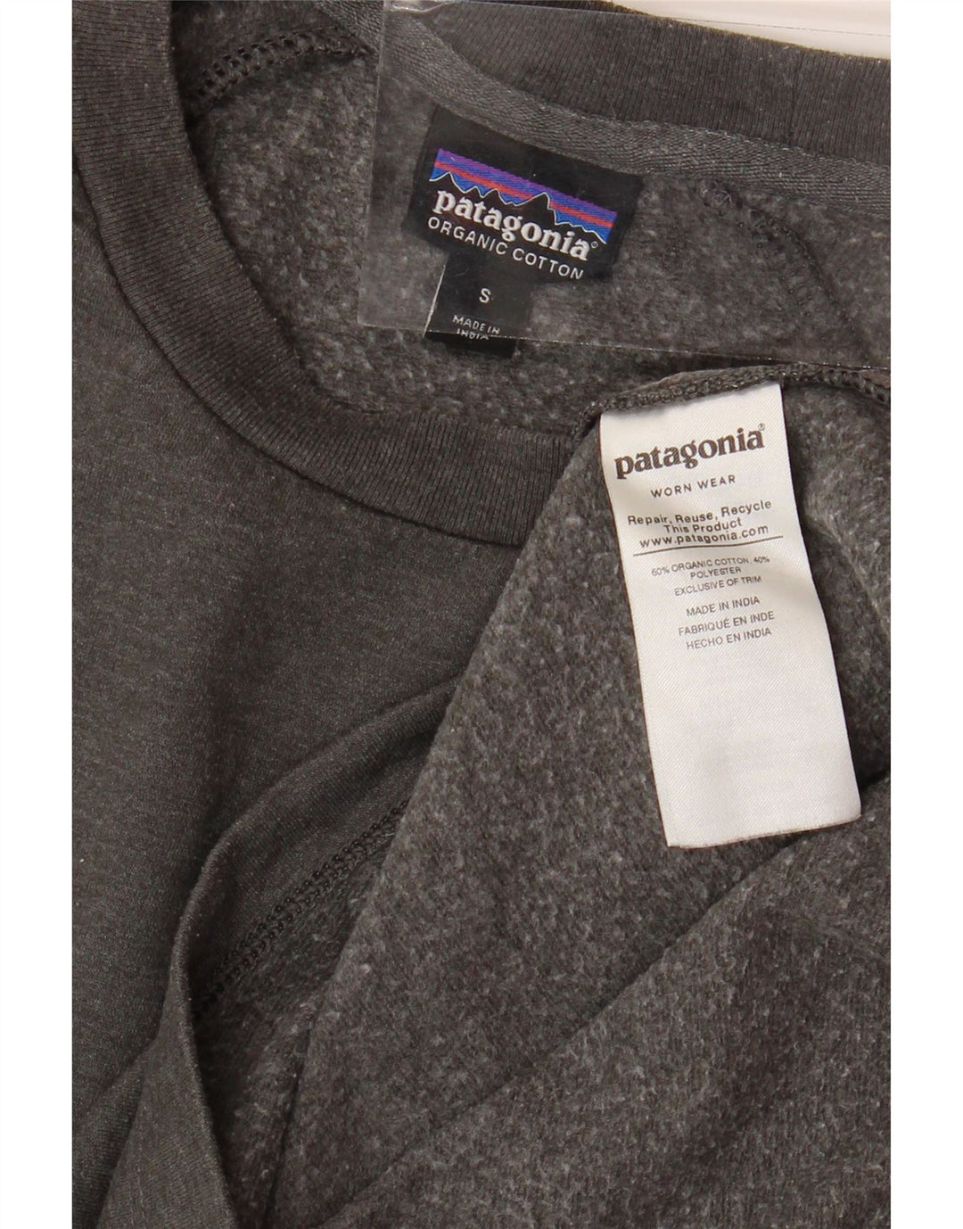 PATAGONIA Top grafico da uomo a maniche lunghe piccolo in cotone grigio