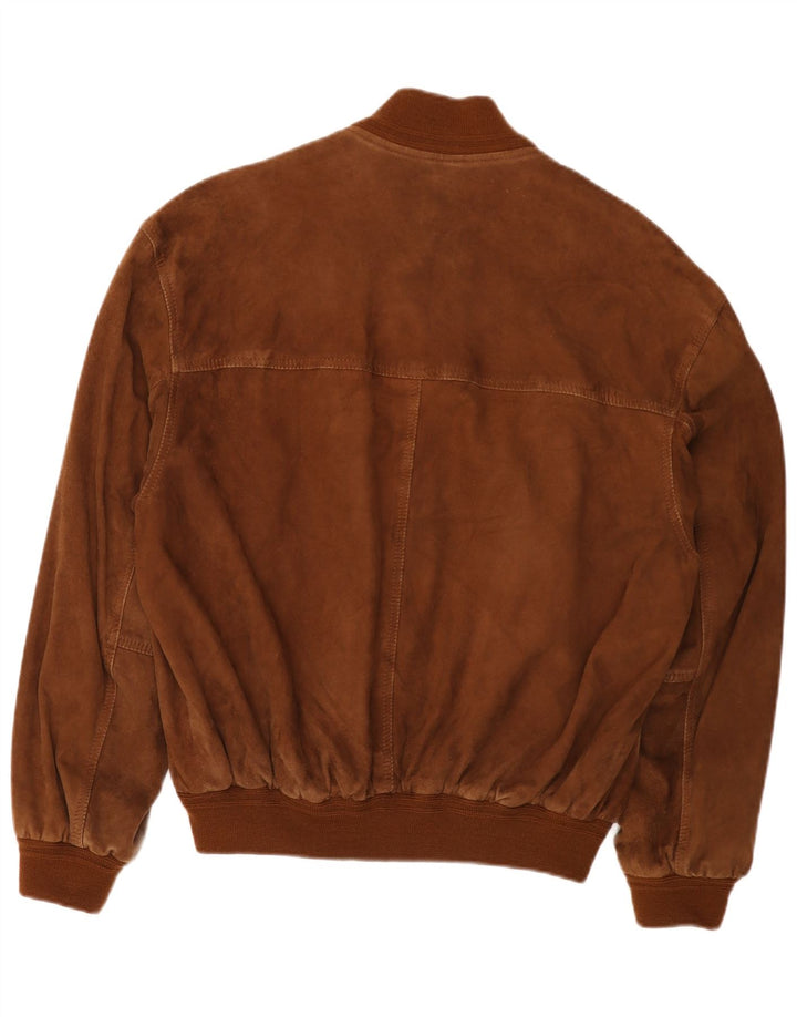Giubbotto bomber vintage in pelle scamosciata da uomo IT 50 grande in pelle marrone