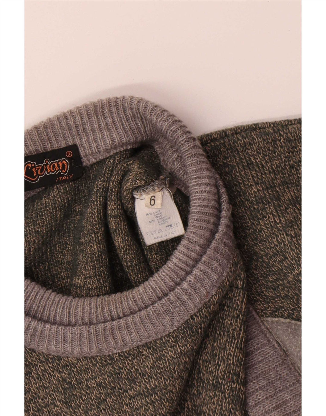 Maglione girocollo da uomo vintage in lana color block verde grande