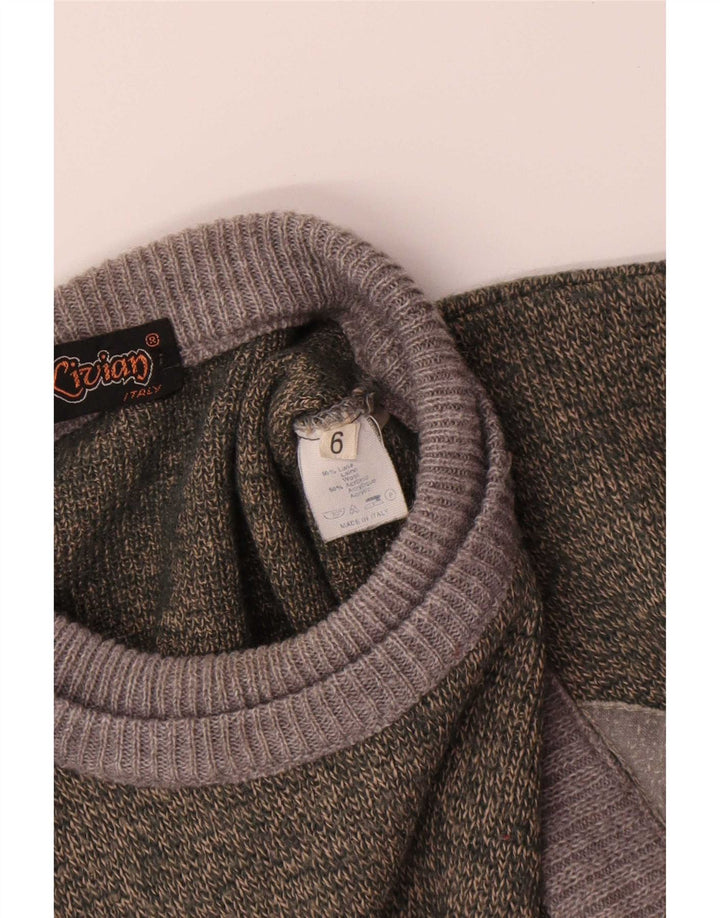 Maglione girocollo da uomo vintage in lana color block verde grande