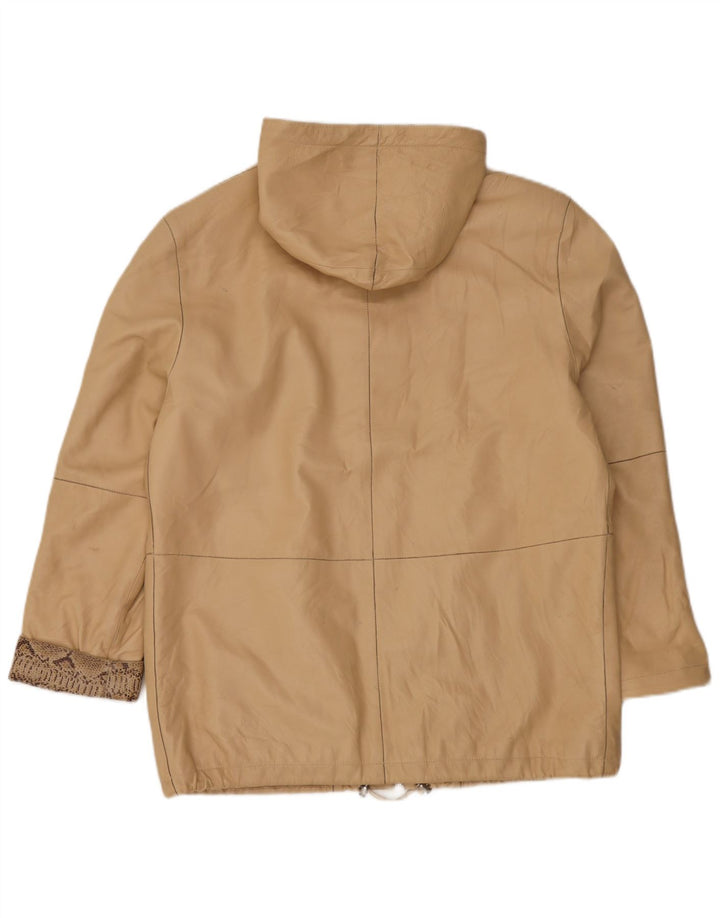 Giacca in pelle oversize con cappuccio da donna Michel IT 44 Pelle beige medio