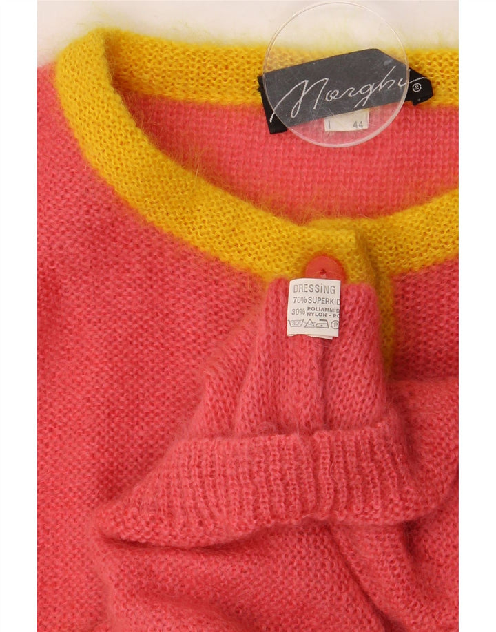 Maglione da donna VINTAGE con collo a bottoni IT 44 Colorblock rosa medio