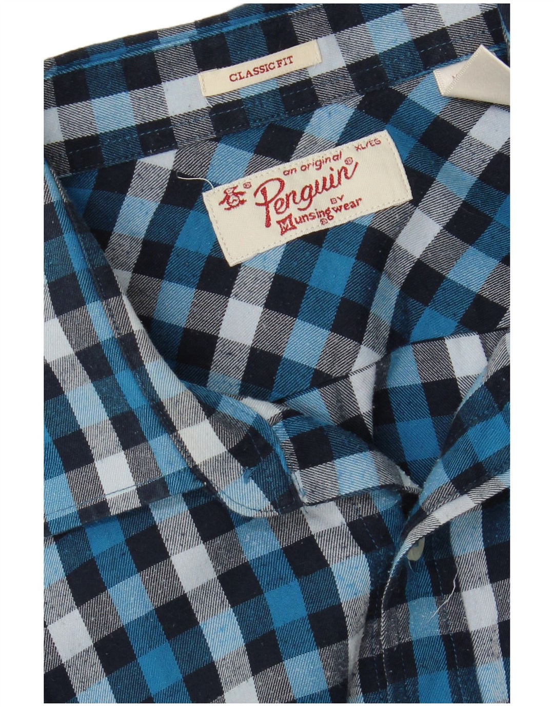 PENGUIN Mens Classic Fit Flannel Shirt XL Blue Check Cotton