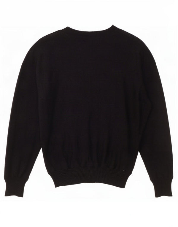 Maglione maglione vintage da donna con scollo a barca UK 16 grande motivo floreale nero