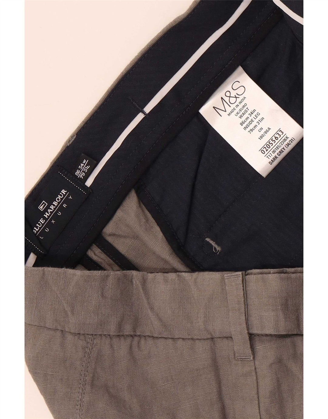 Pantaloni chino dritti Marks & Spencer da uomo blu Harbour W34 L31 grigi