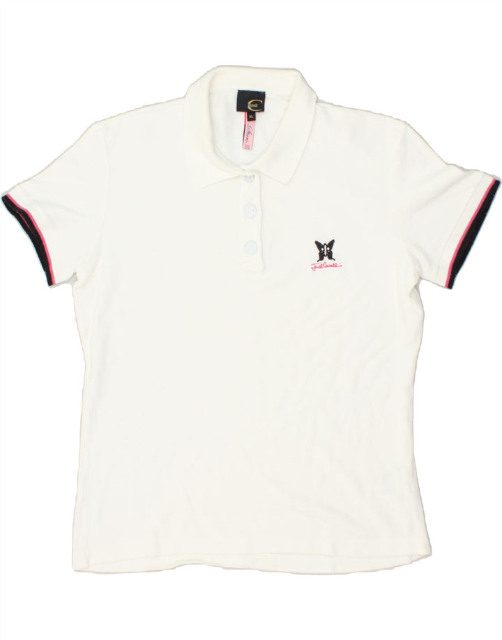 JUST CAVALLI Womens Polo Shirt UK 18 XL White Cotton | Vintage Just Cavalli | Thrift | Second-Hand Just Cavalli | Used Clothing | Messina Hembry 