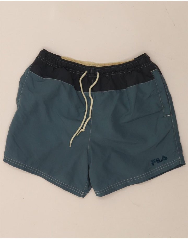 Pantaloncini da bagno grafici da uomo Fila XS blu color block in poliammide