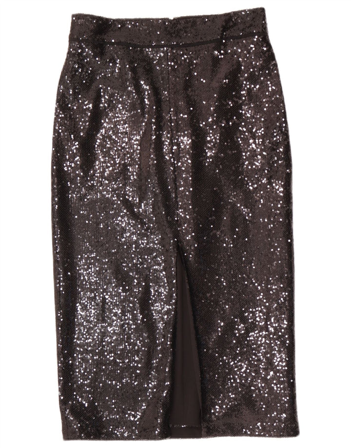 Gonna a tubino con paillettes da donna Reiss UK 12 media W30 poliestere nero
